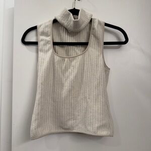 Zara Cream Ribbed Sleeveless Tank with Mock Neck size medium